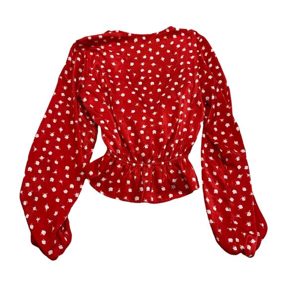 Show Me Your MuMu Floral Red Wrap Style Blouse Top XS - Picture 3 of 3